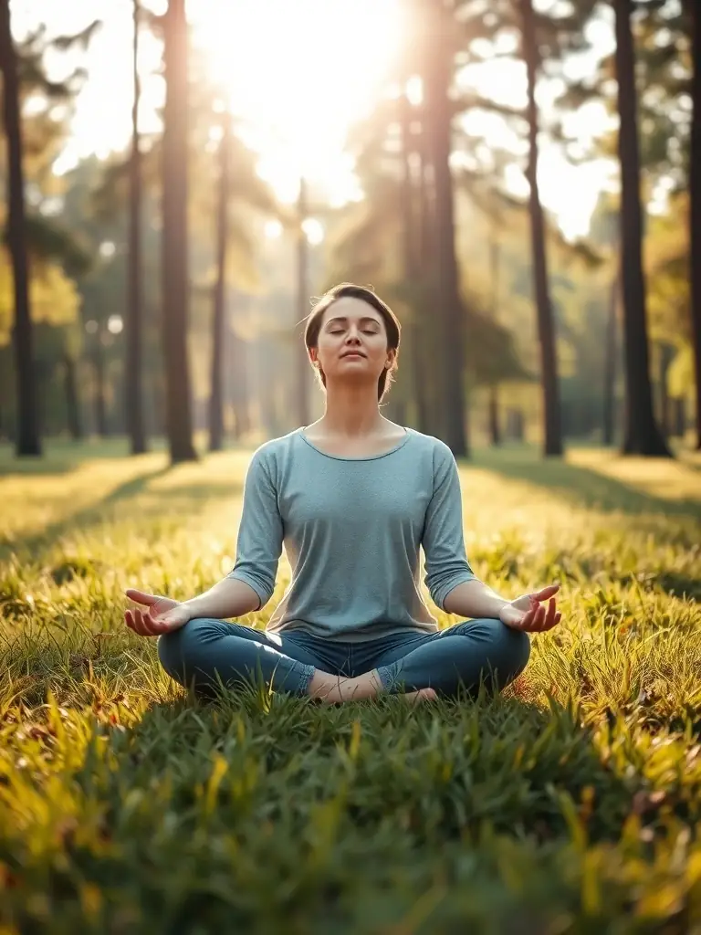 A serene image depicting a person meditating outdoors, symbolizing the mindset and behavior coaching provided by Harmony Whisperer.